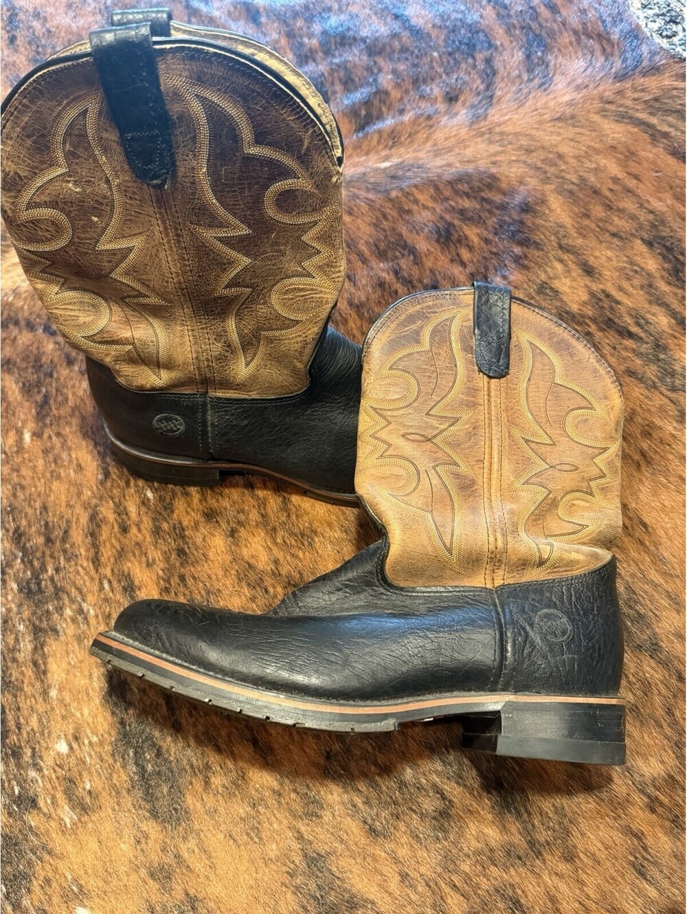 Double-H Men's DH3505 Roper Western Boots Black Leather Sz 10 EE Made In USA